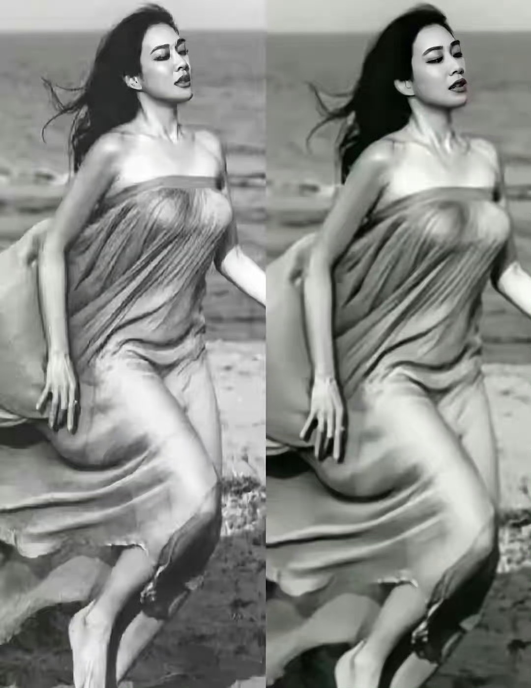 欧阳娜娜和钟丽缇的跑步照真是异曲同工之妙，跑起步来都能出神图，两个人都好有神性美