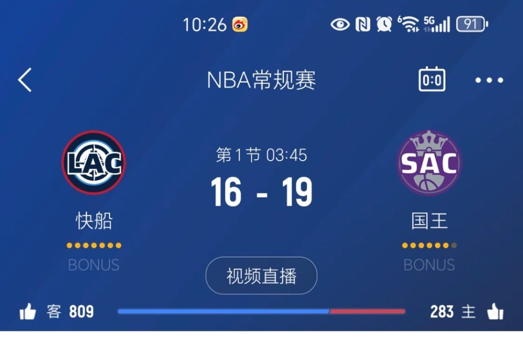 进入暂停，快船落后3分！快船vs国王 ​​​