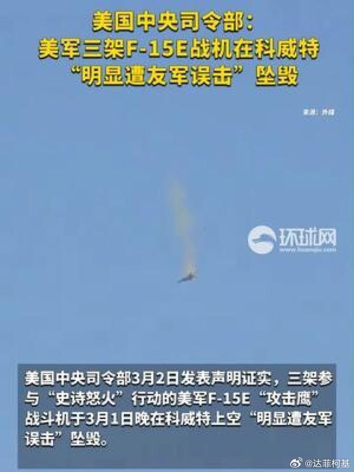 📌美国中央司令部： 美军三架F-15E战机在科威特“明显遭友军误击”坠毁>>网