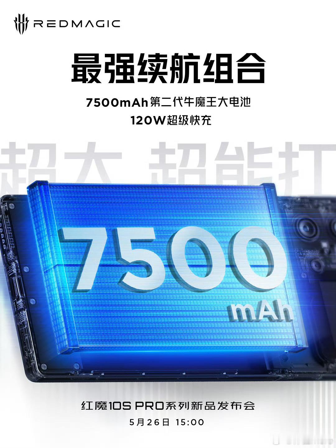 红魔10S Pro+，120W+7500mAh，目前最强的快充电池组合，狠。 ​
