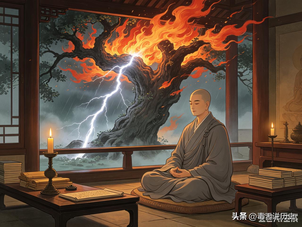 唐元和年间，刘禹锡被贬至连州。途经一座深山古寺时，天色已晚，便借宿禅房，结果听到