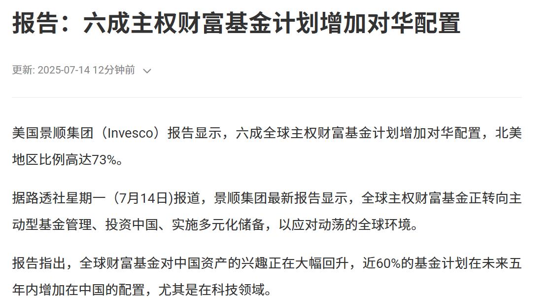 A股的年度级别行情应该是可期了！六成全球主权财富基金计划增加对华配置，北美地区比
