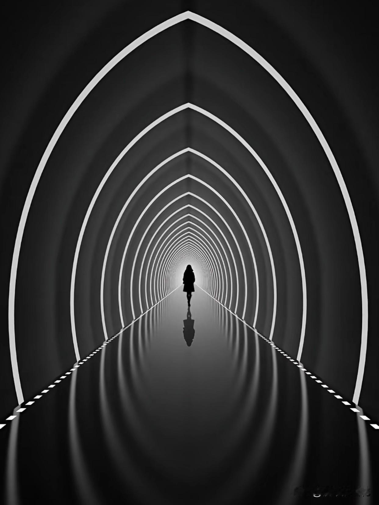 看图说话：极简主义摄影，黑白摄影，焦点聚焦于那个小黑点。画面展现出线条之美、黑白