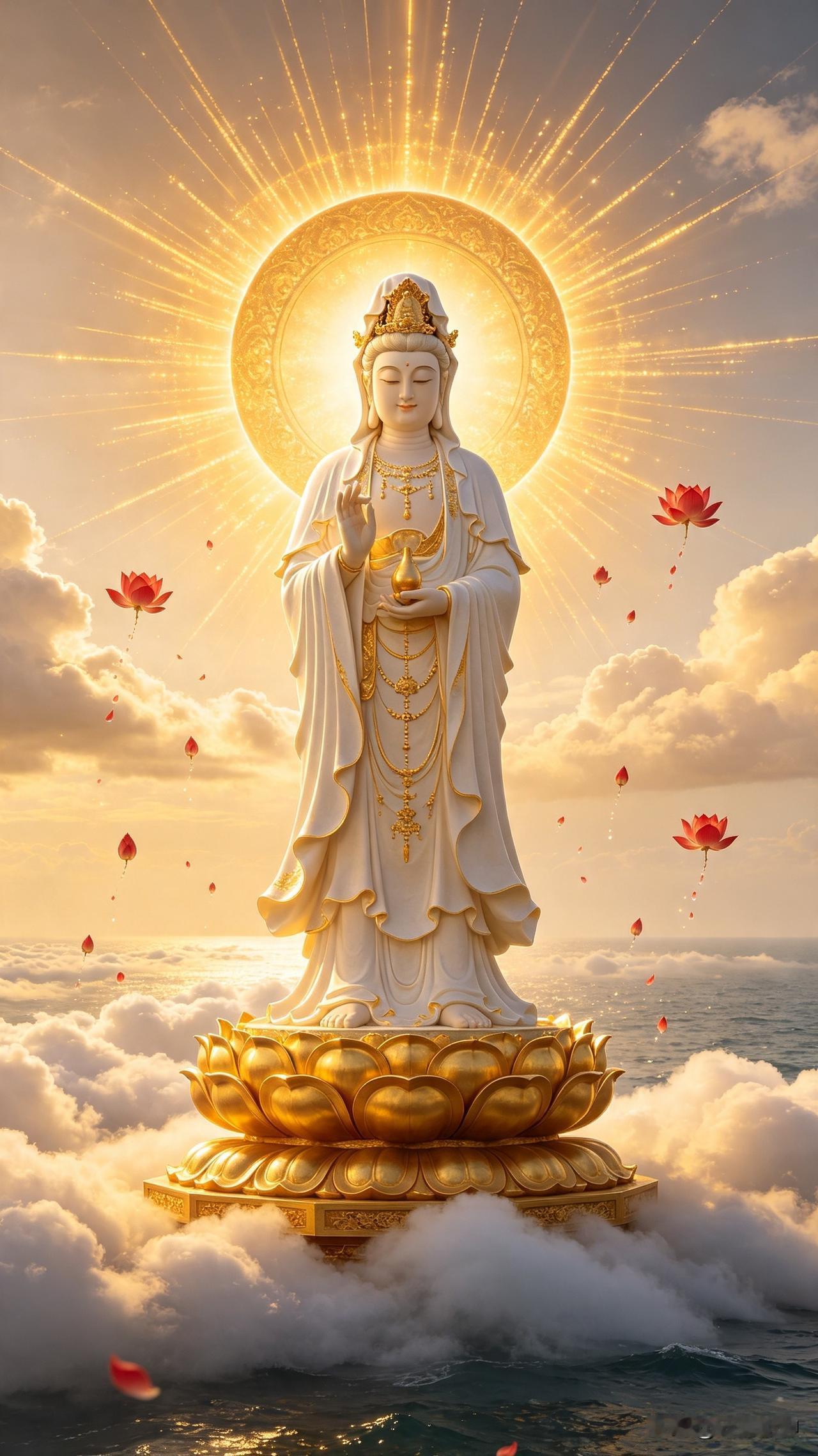 [福]莲台自海面升腾！南海观音踏海显圣，佛光贯通天海，见者平安吉祥[福]
 
[