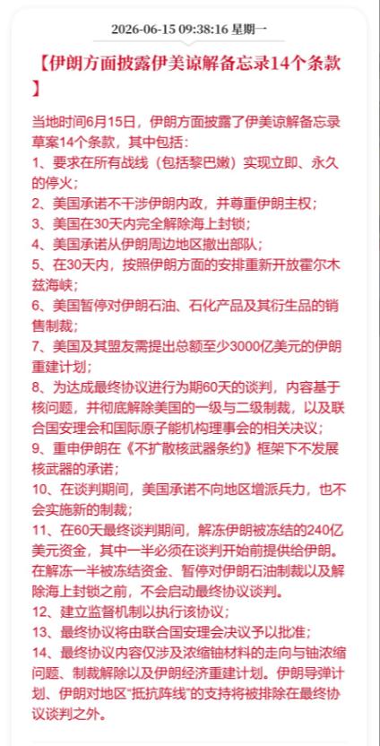 历史总是惊人相似！美国画饼收割的套路，屡试不爽！根据美伊备忘录条款，其中最吸睛的