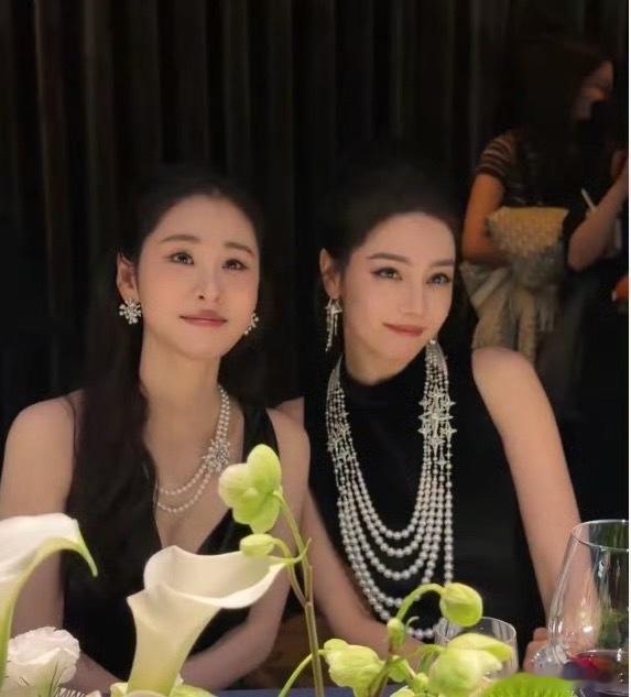 迪丽热巴张碧晨合照风格各不相同却格外适配，晚宴抓拍氛围感十足，十分耐看。 