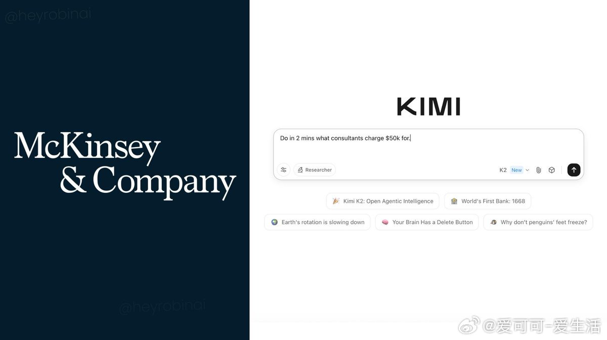 用 Kimi 2 仅用 2 分钟完成传统咨询团队数周、收费 5 万美元的工作，颠