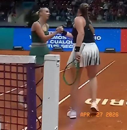 WTA1000马德里站女单第三轮快讯：
第二轮打败了张帅的波塔波娃，第三轮又以4