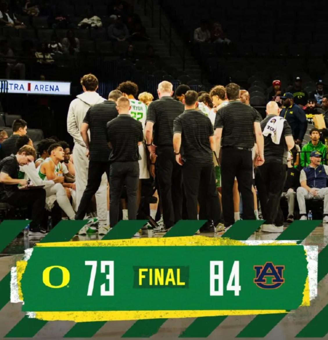 刚结束的一场NCAA常规赛，俄勒冈大学以73比84输给奥本大学，林葳替补出战9分