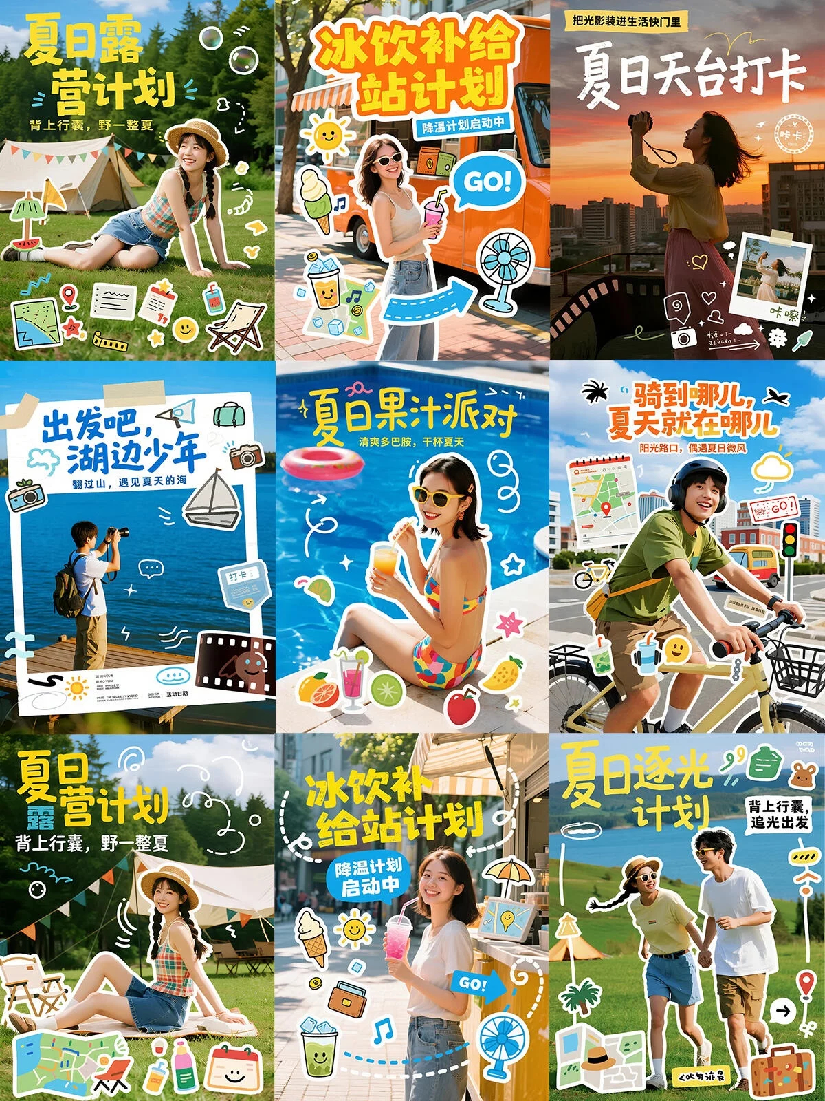ai创造营真人摄影+手绘描边贴纸！9款松弛风提示词收好了 ​​​