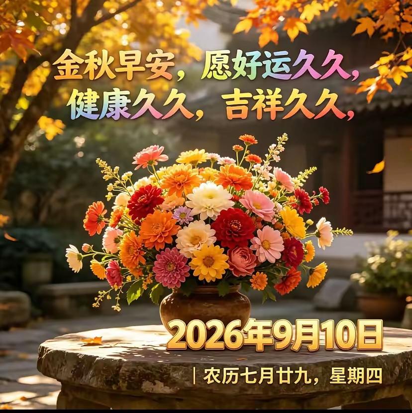 9.10日🌹🍎早上好♥️🌹
夏去秋来露染霜，早晚渐凉添衣衫，不求金银大富贵