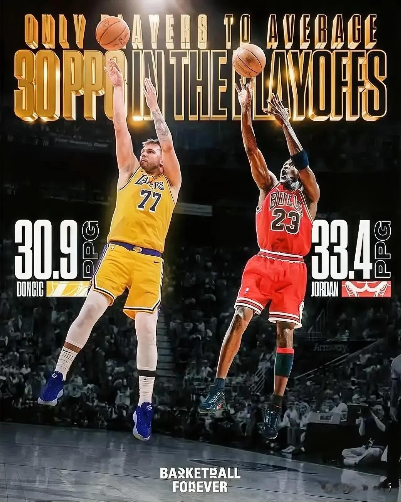 季后赛生涯场均得分30+，东契奇能比肩乔丹吗？

在NBA季后赛历史上，乔丹场均