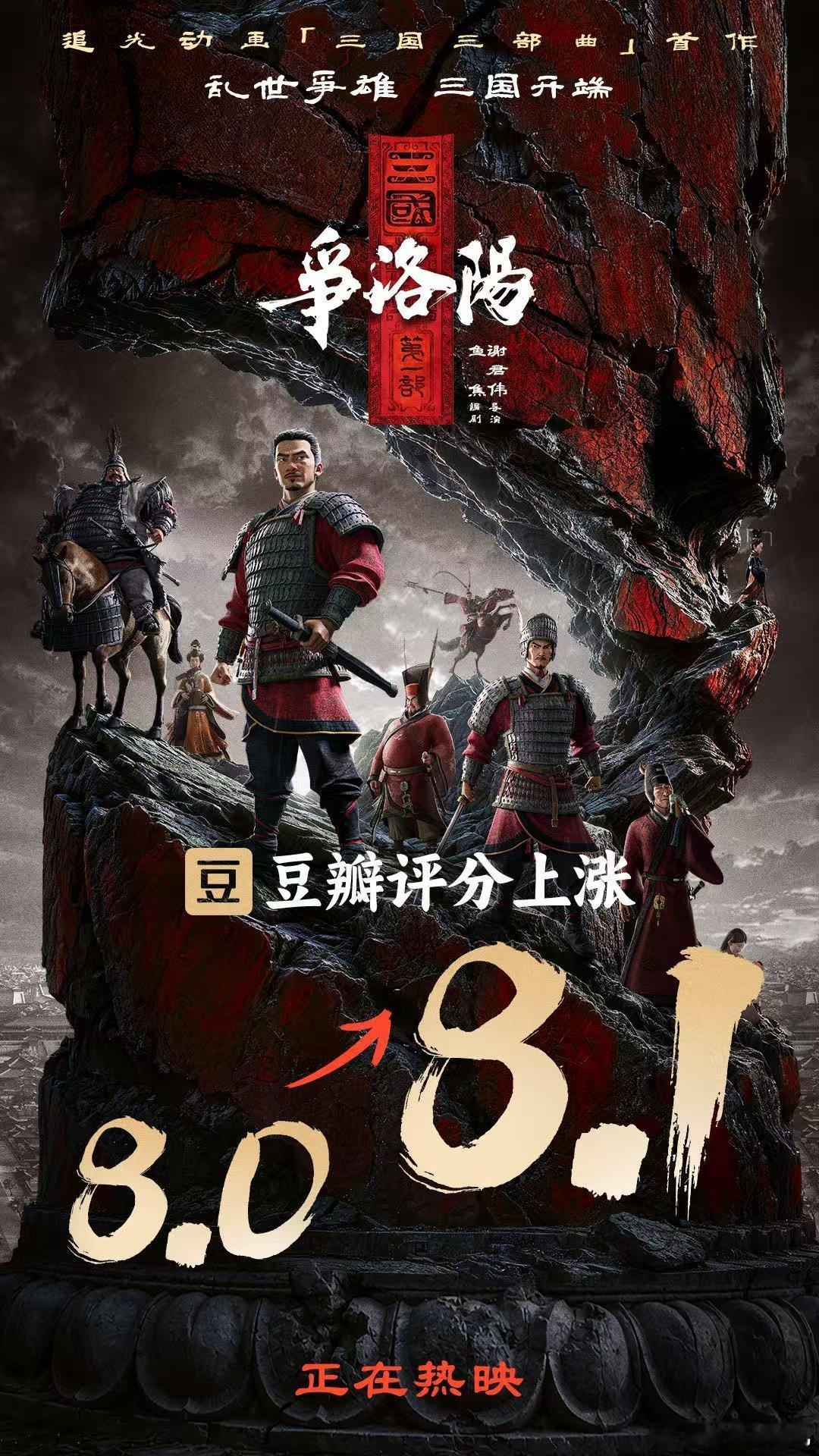 三国第一部争洛阳 豆瓣平台涨分至8.1分‼️口碑真的太好了！希望大家多进去影院支