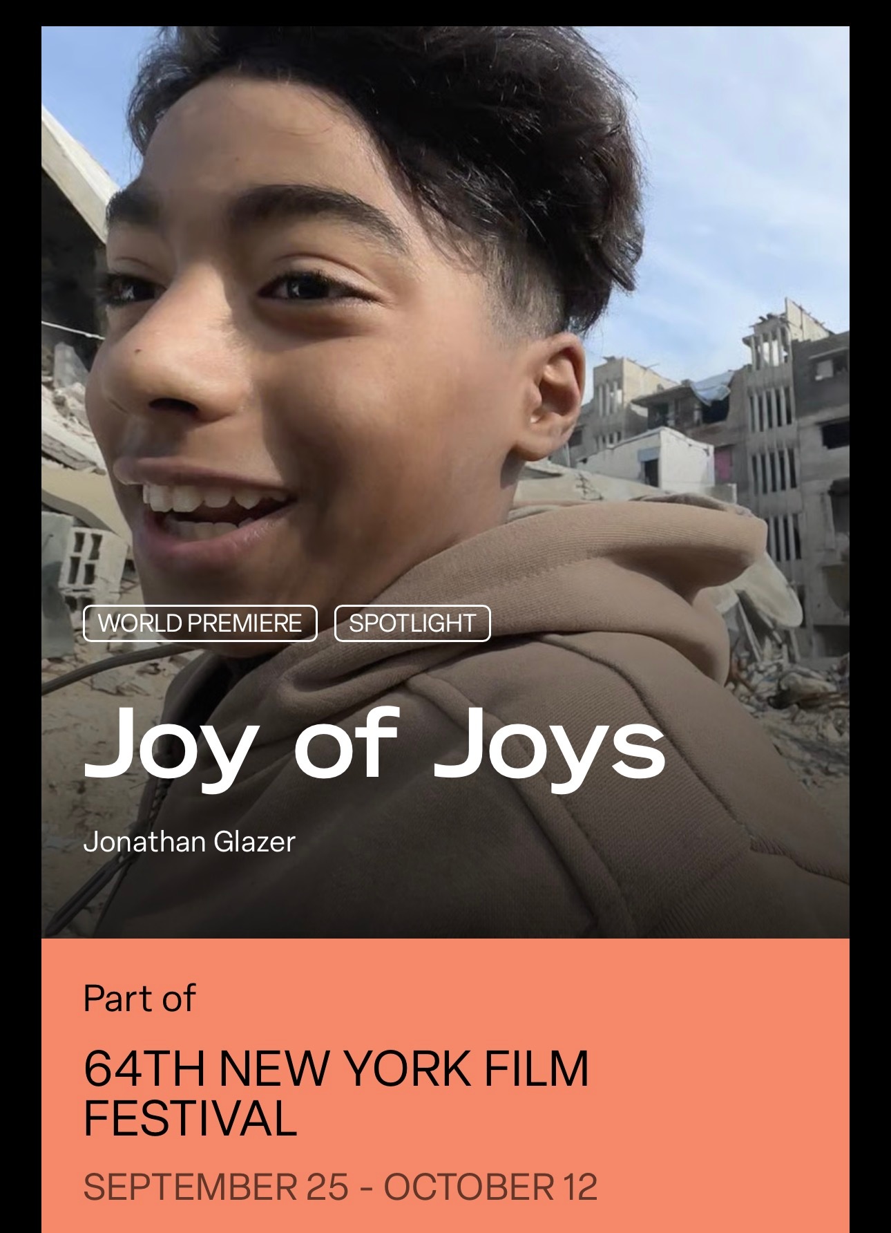 乔纳森·格雷泽（《利益区域》《皮囊之下》）新作《Joy of Joys》入选第6