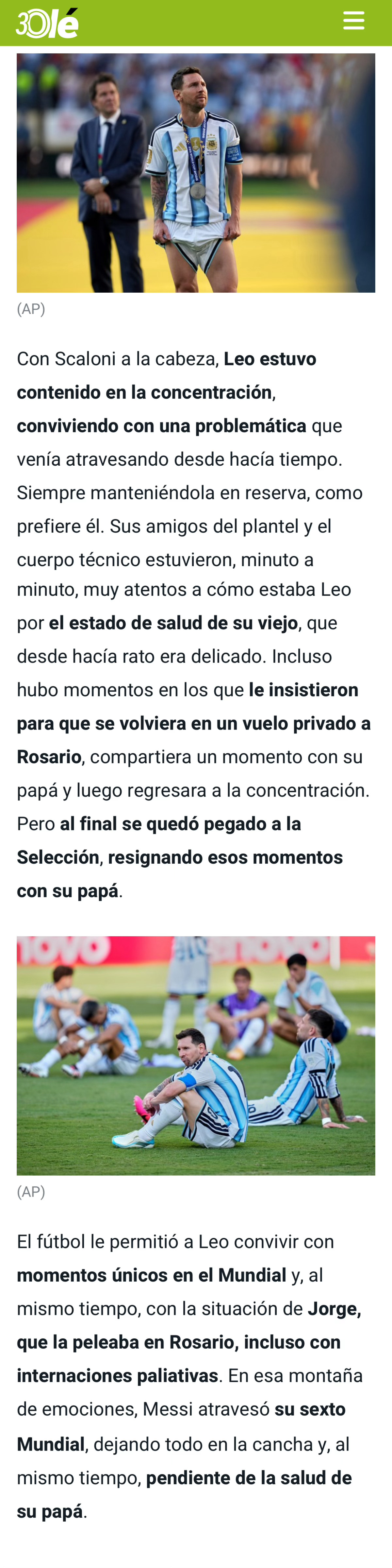 Olé：梅西在本届世界杯表现堪称顶尖，但这一次，陪伴他整个职业生涯、始终坚定支持