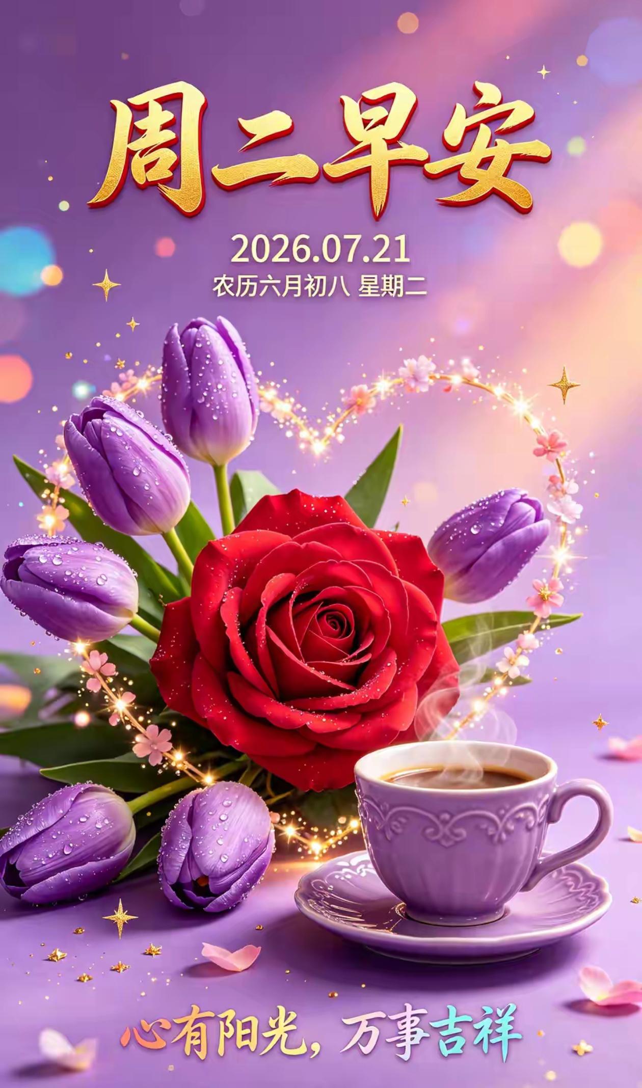 🌺2026./7月21日，时光温柔，岁月安然，静心度盛夏🌺
 
🌴☀️早安