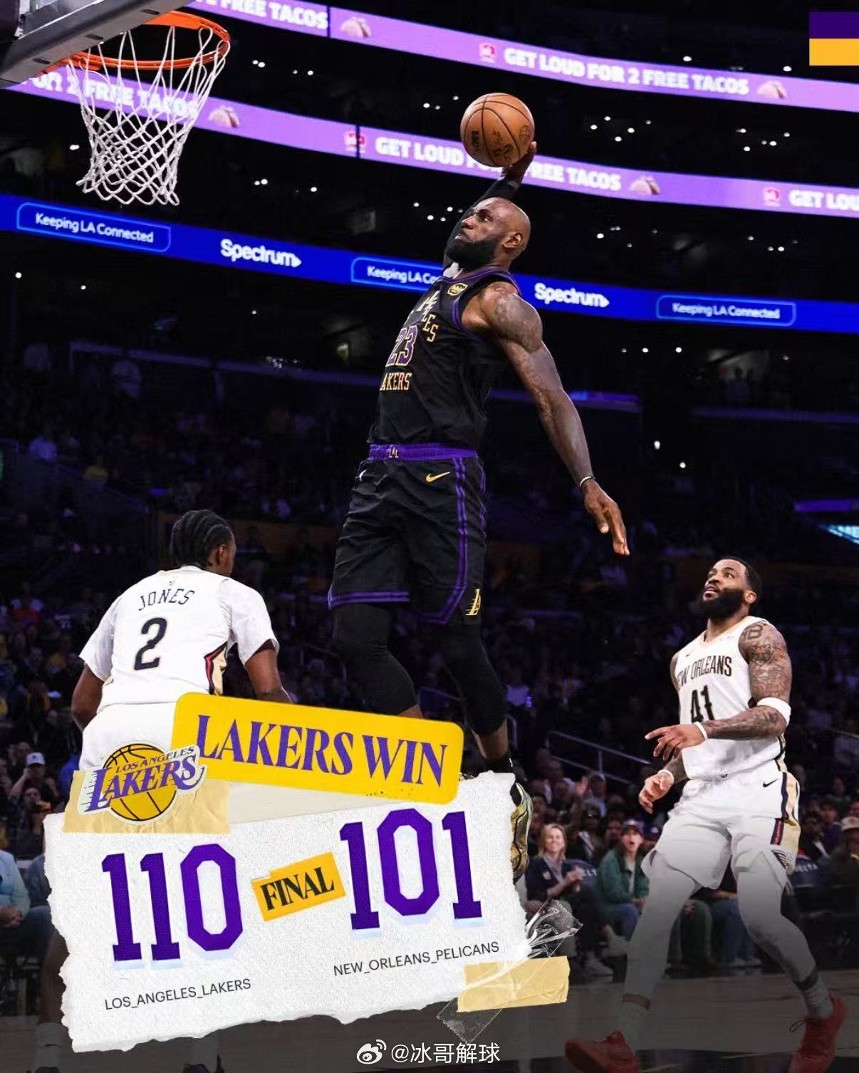 湖人四杀鹈鹕湖人110-101逆转击败鹈鹕，本赛季完成4-0横扫，同时拿下三连胜