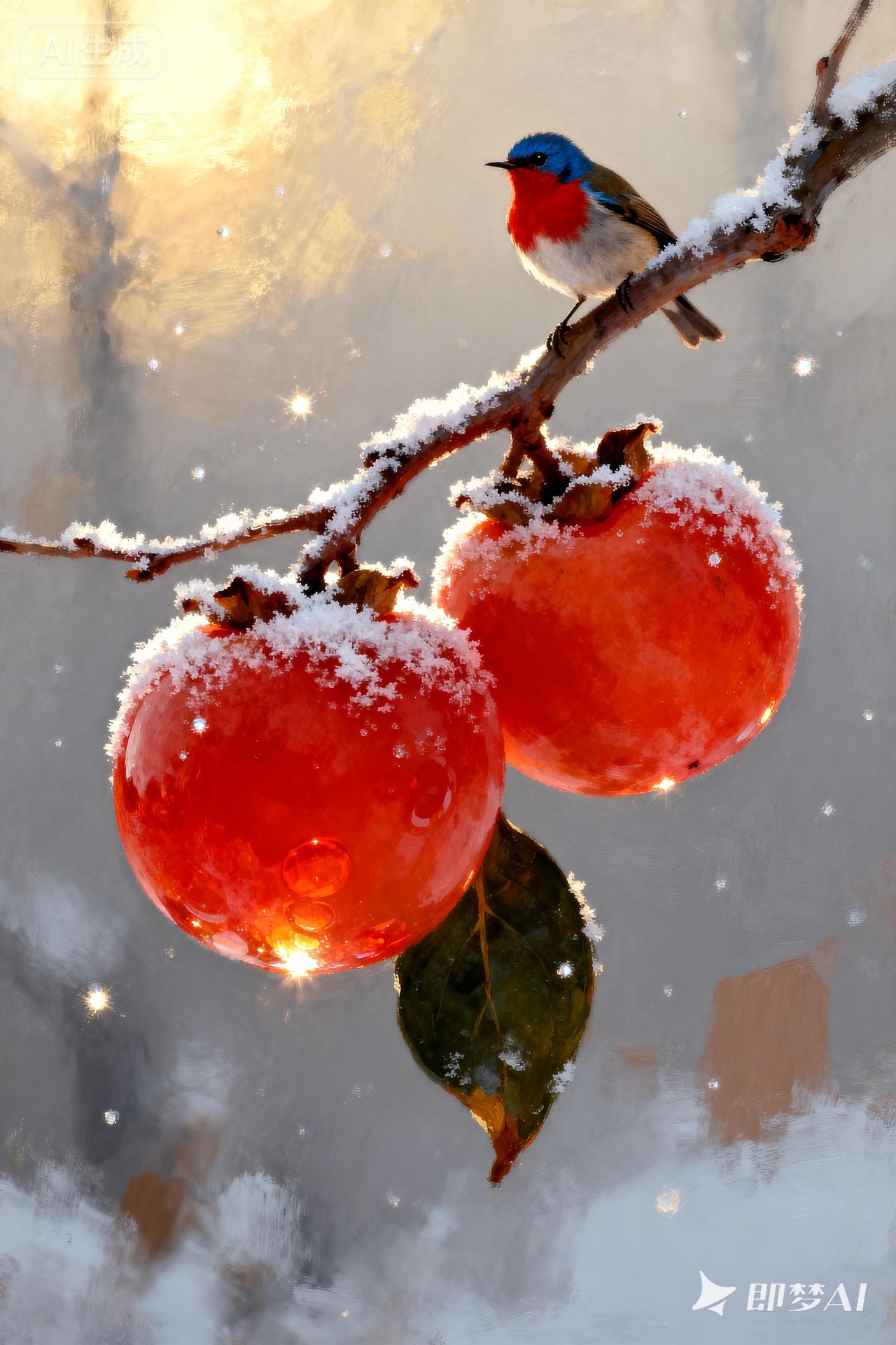 冬日暖阳下，红果鸟儿相伴，静谧美好。