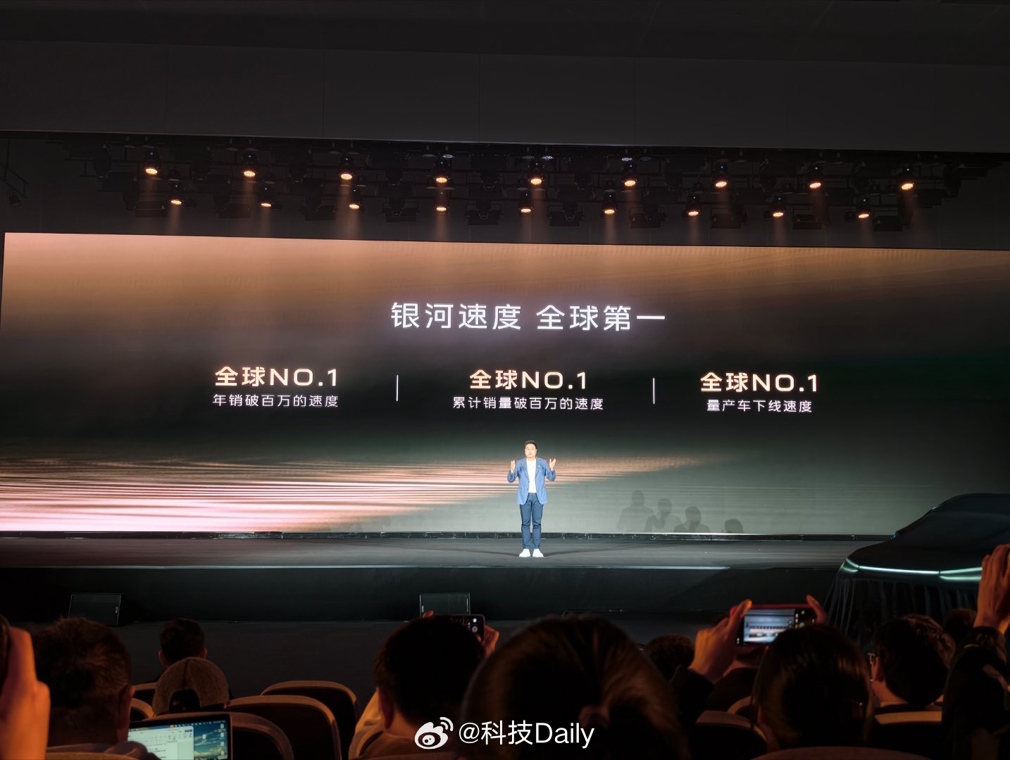 吉利银河累计销量破百万速度：全球第一；年销量破百万速度：全球第一；量产车下线速度