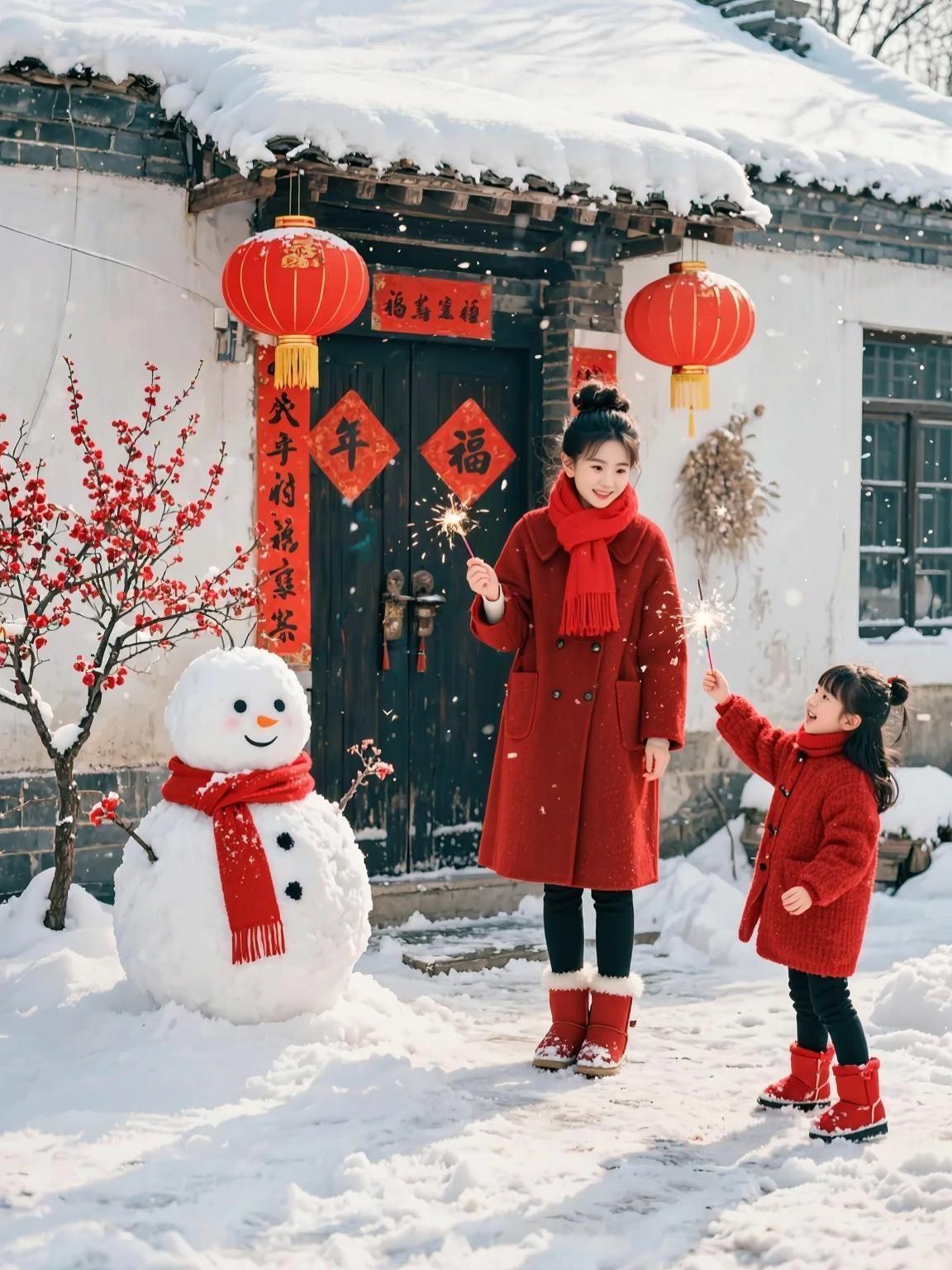 AI雪景亲子写真