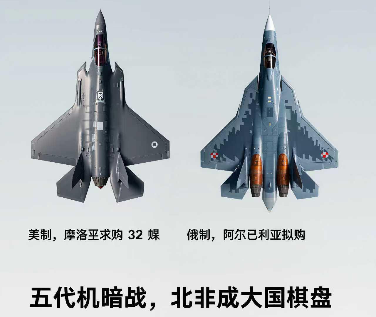 五代机对决，北非终成美俄棋盘！​
摩洛哥斥资 170 亿求购 32 架 F-35