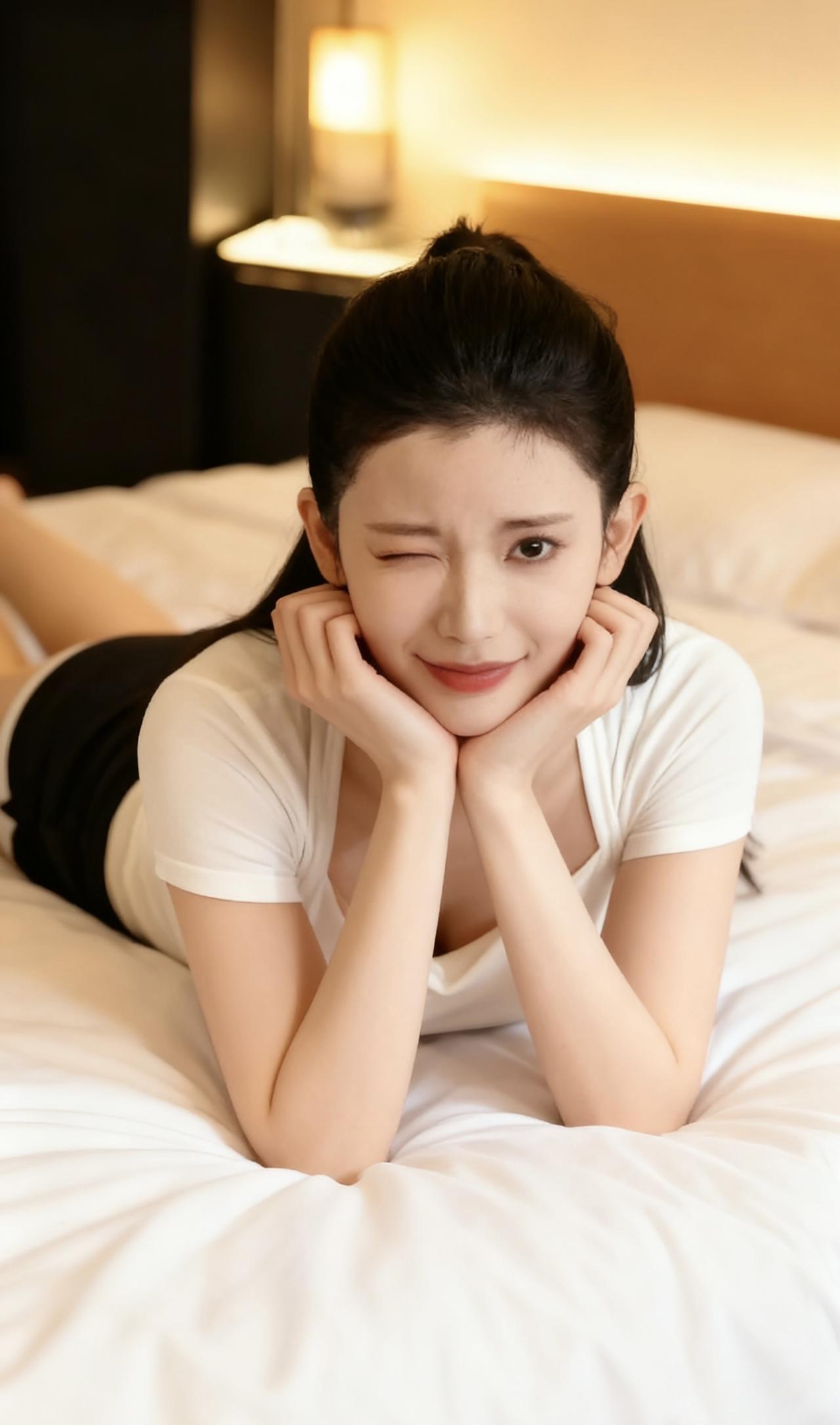 青春合集1️⃣2️⃣
晨光漫进墙，白T裹着软。
黑短裤添点飒，影子都懒着舒展。