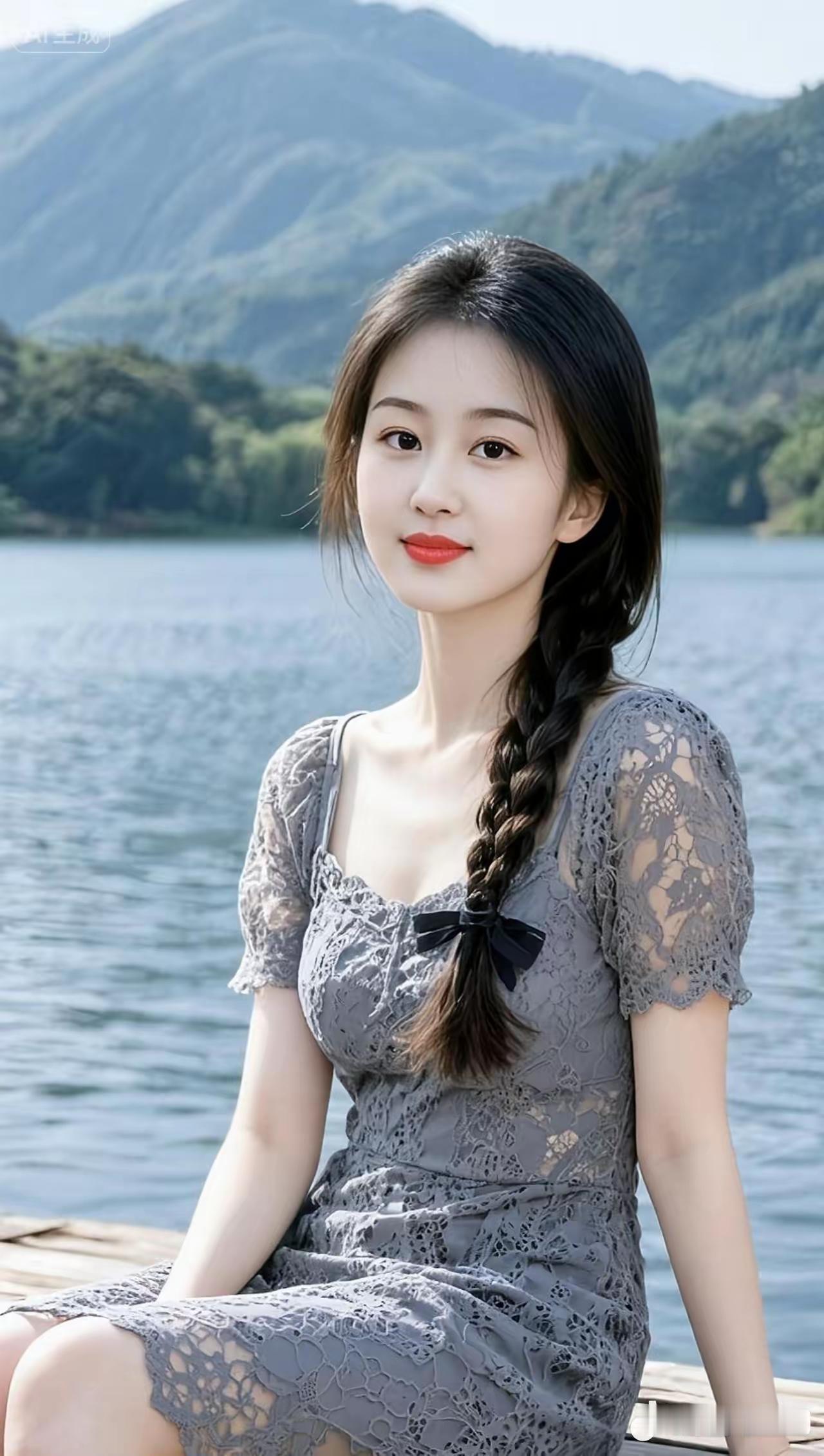 夏日湖畔，甜美少女，轻纱飘逸，笑靥如花。