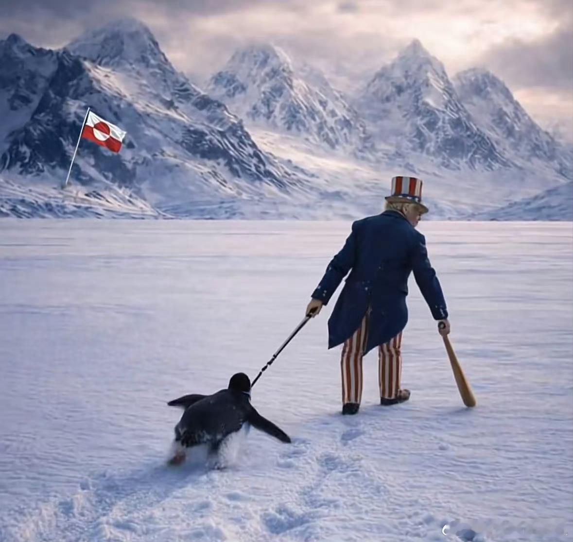 白宫发了一张图新华社回了个动画只要特朗普想，格陵兰岛可以有企鹅，从南极拖到北极就