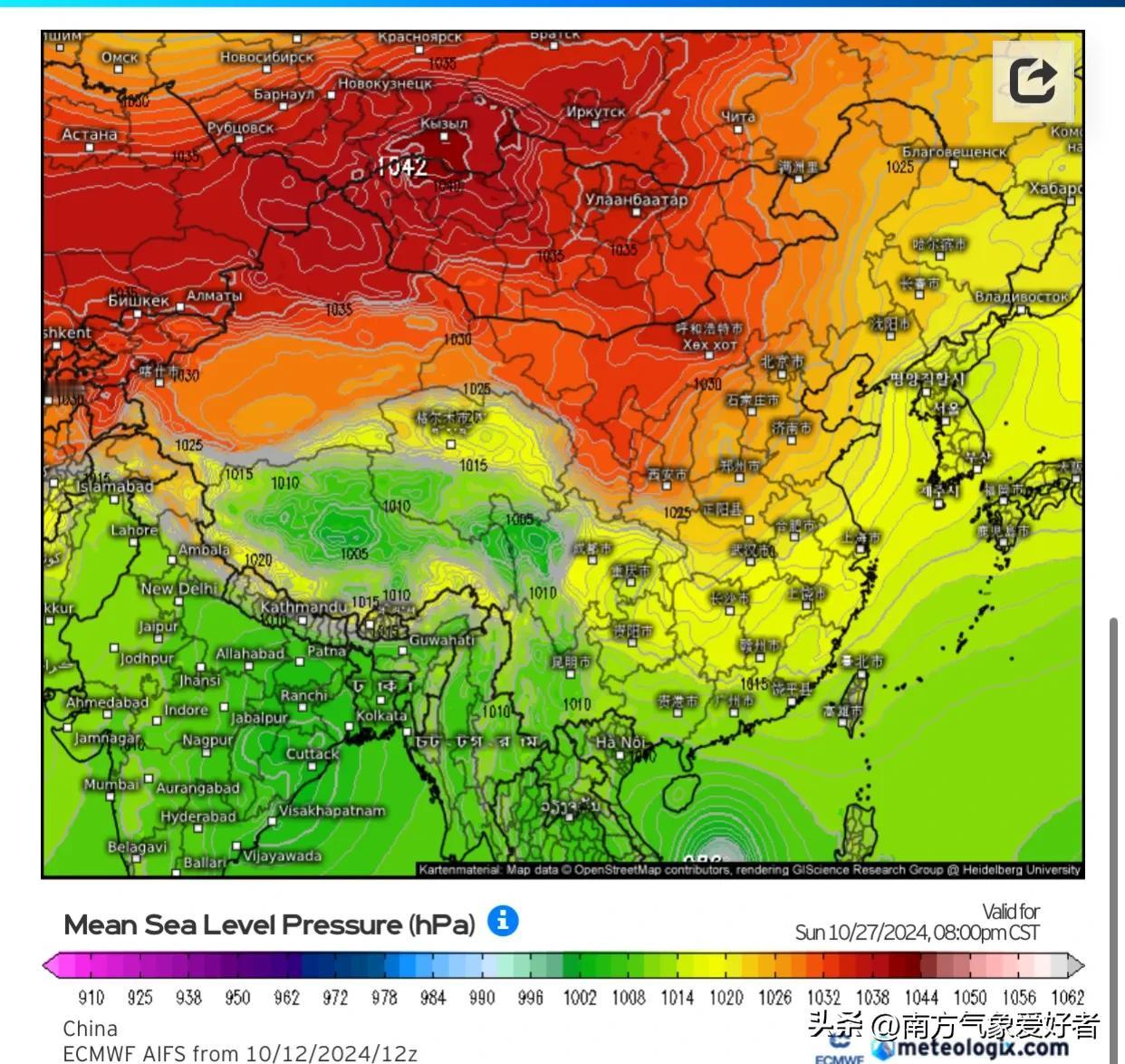 10月下旬，MJO湿区(季节性震荡)又会来到西北太平洋上，有台风会进入我国南海，