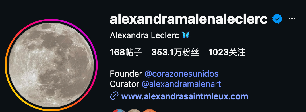 乐扣爱妻Alexandra在社交媒体上名字已经换成了Alexandra Lecl