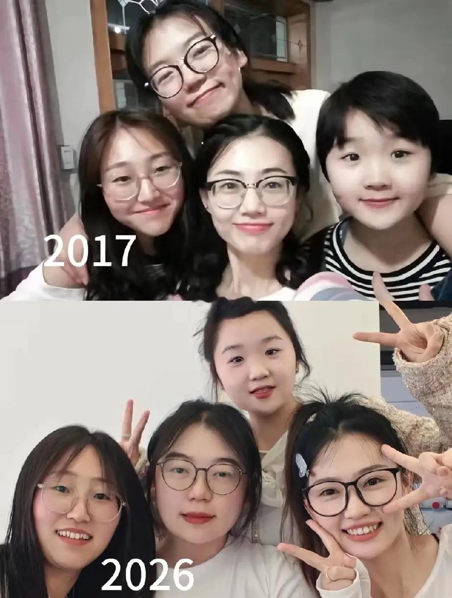 中间那个女孩眼里的光没了。 