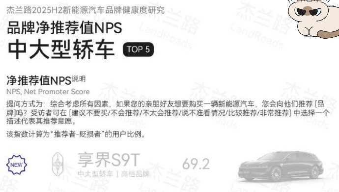 享界S9T拿下了中大型轿车净NPS推荐值第一名。这充分说明了，很多来自传统豪华品