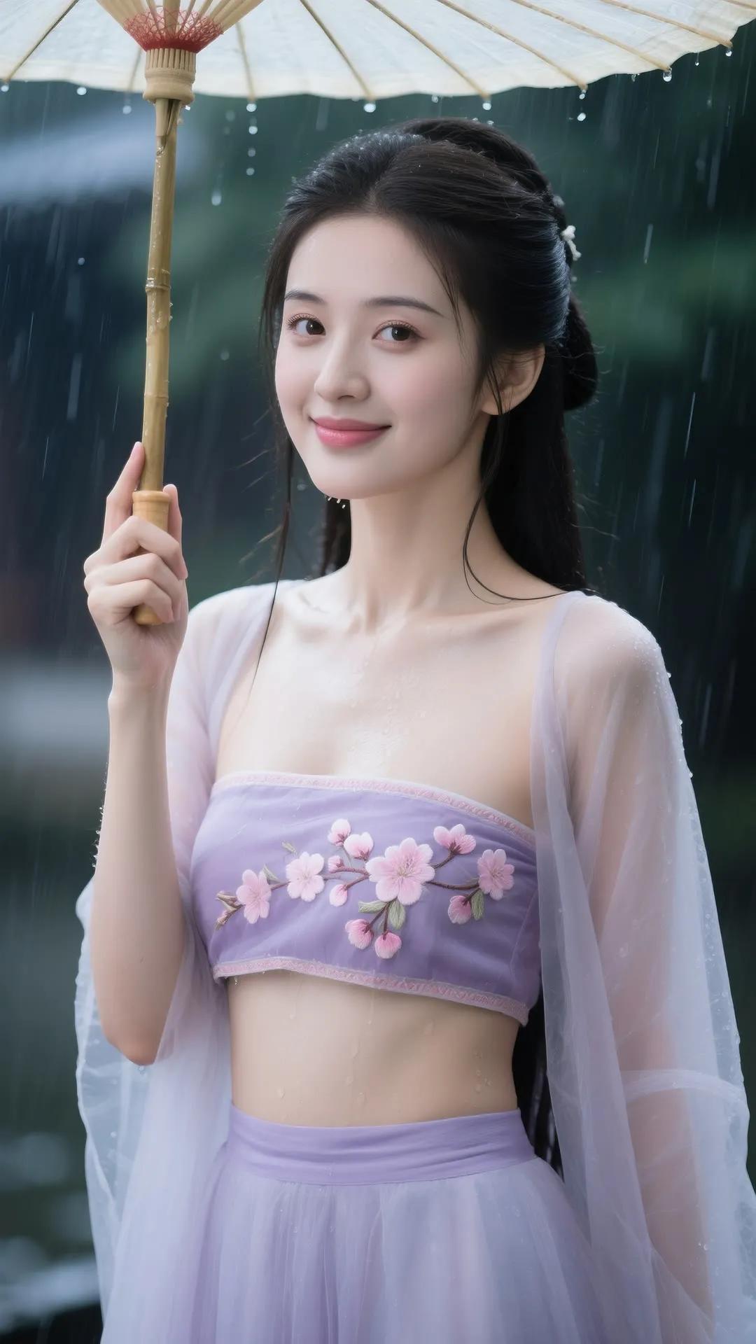 雨中漫步，撑伞少女，唯美古风，清新自然