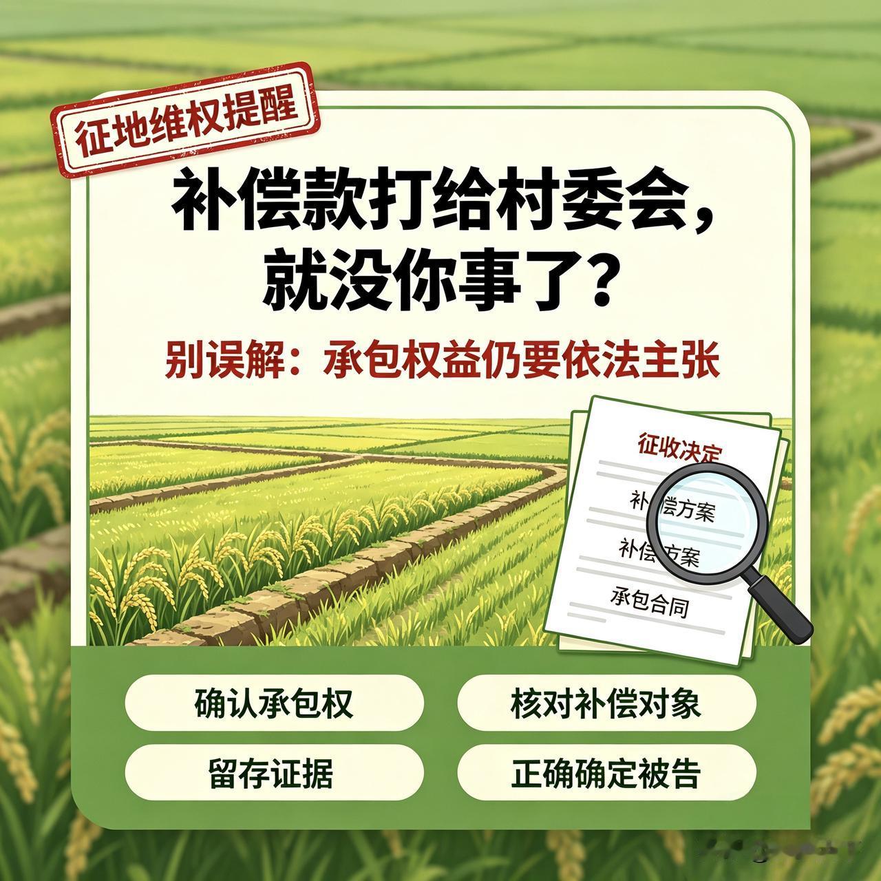 承包地遇征收，补偿款打给村委会就没你事了？千万别告错人！

承包地遇到征收，补偿