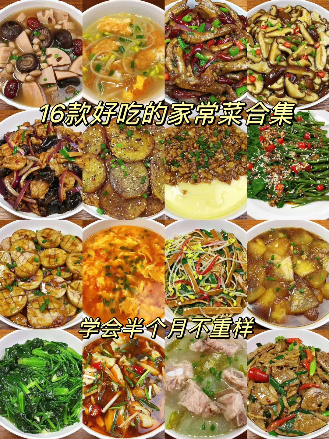 今天给大家分享16款下饭菜合集，荤素搭配下饭好吃，做法简单！学会半个月不重样，喜