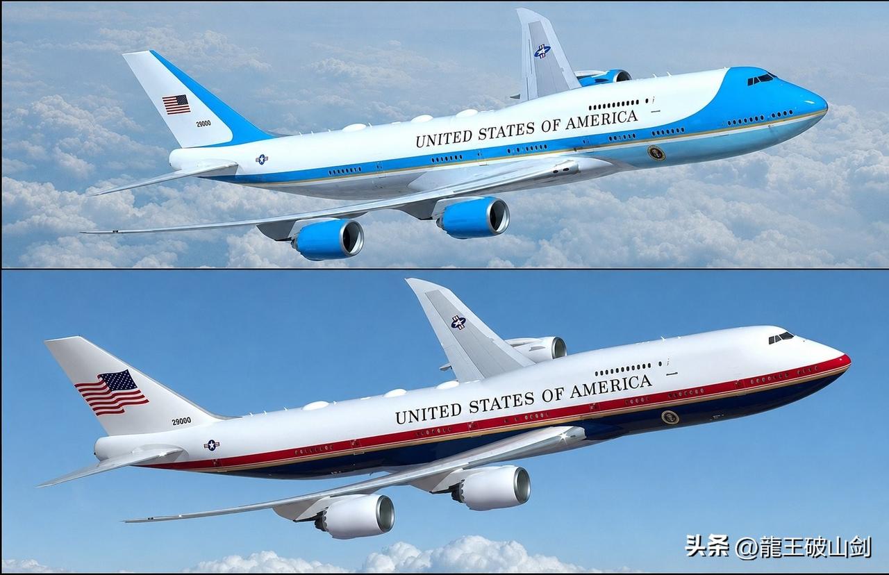 蓝变红，空军一号换装。去年卡塔尔埃米尔送给特朗普一架新飞机，以替换服役了34年的
