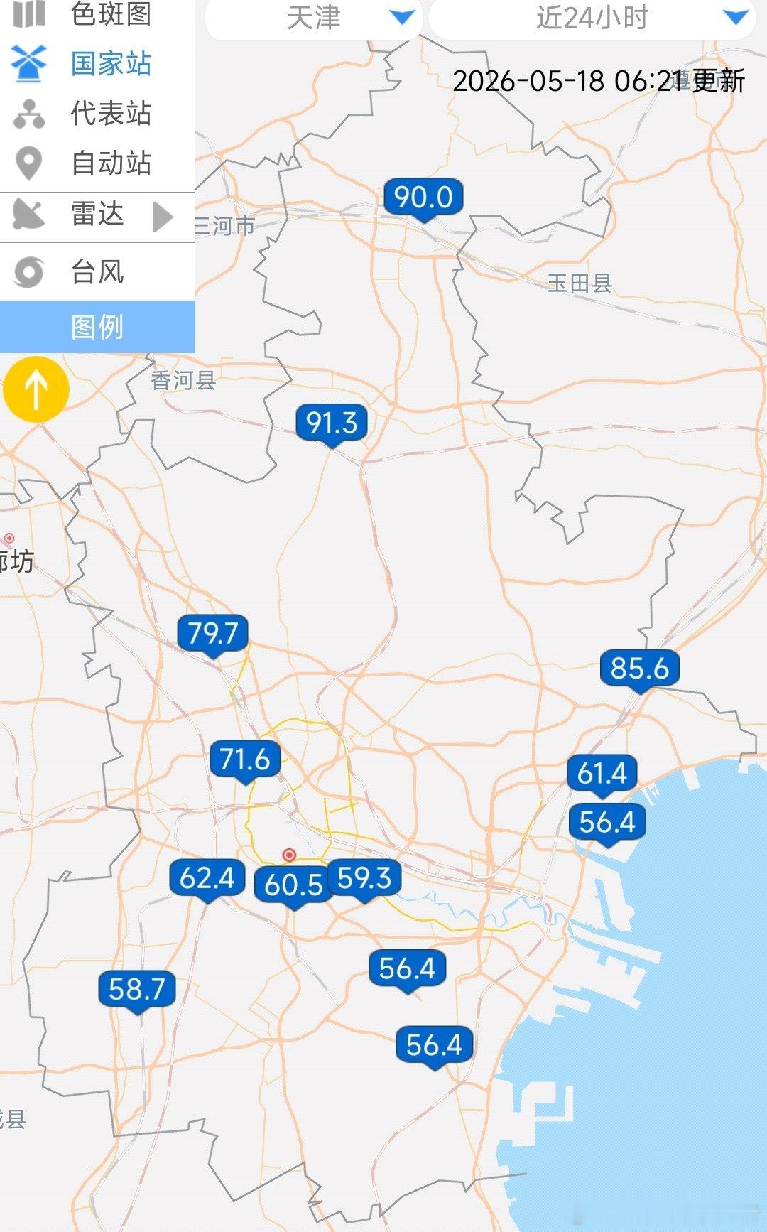 【全区性暴雨】昨天到今天，全市范围内，13个国家气象站目前累计降水量均已到了暴雨
