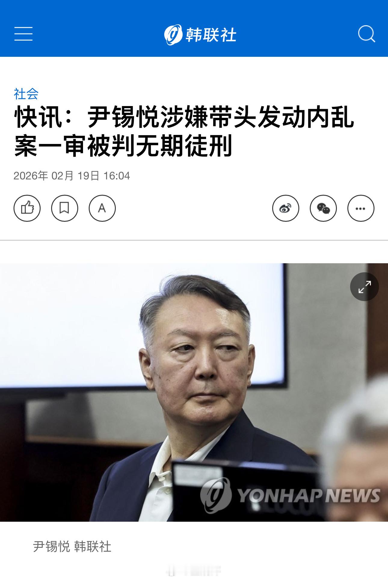 尹锡悦，内乱罪，无期徒刑 