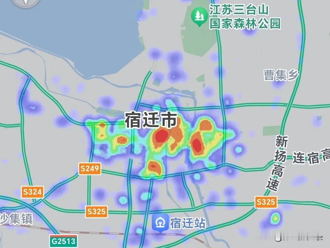 宿迁市区和三县夜晚22点钟的热力图，春节假期，夜生活真是丰富多彩…