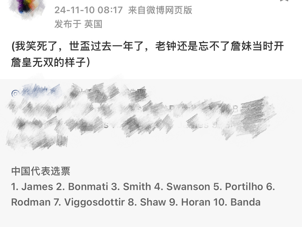 诶，我忽然想到一个事，明年中国记者的女足金球选票上，会不会出现斯坦威的名字啊？ 