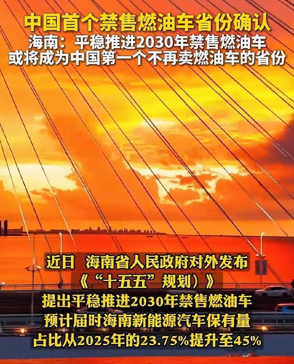 为什么是海南？
中国首个禁售燃油车省份确认，不过日期限定在2030年，到时候估计
