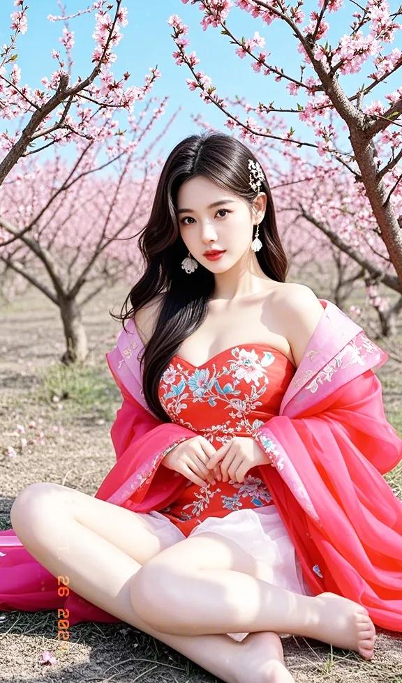 桃花树下，少女轻纱飘逸，粉嫩动人。#美图美幻# #美女娇艳、# #美女子图分享#
