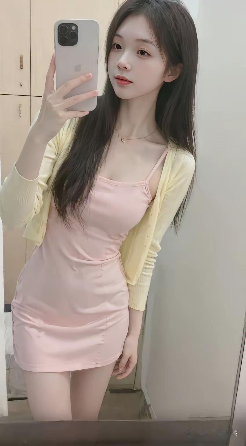 清新甜美穿搭，粉色连衣裙搭配黄色开衫，元气满满！🌸💕 粉色显嫩穿搭 淡黄色长