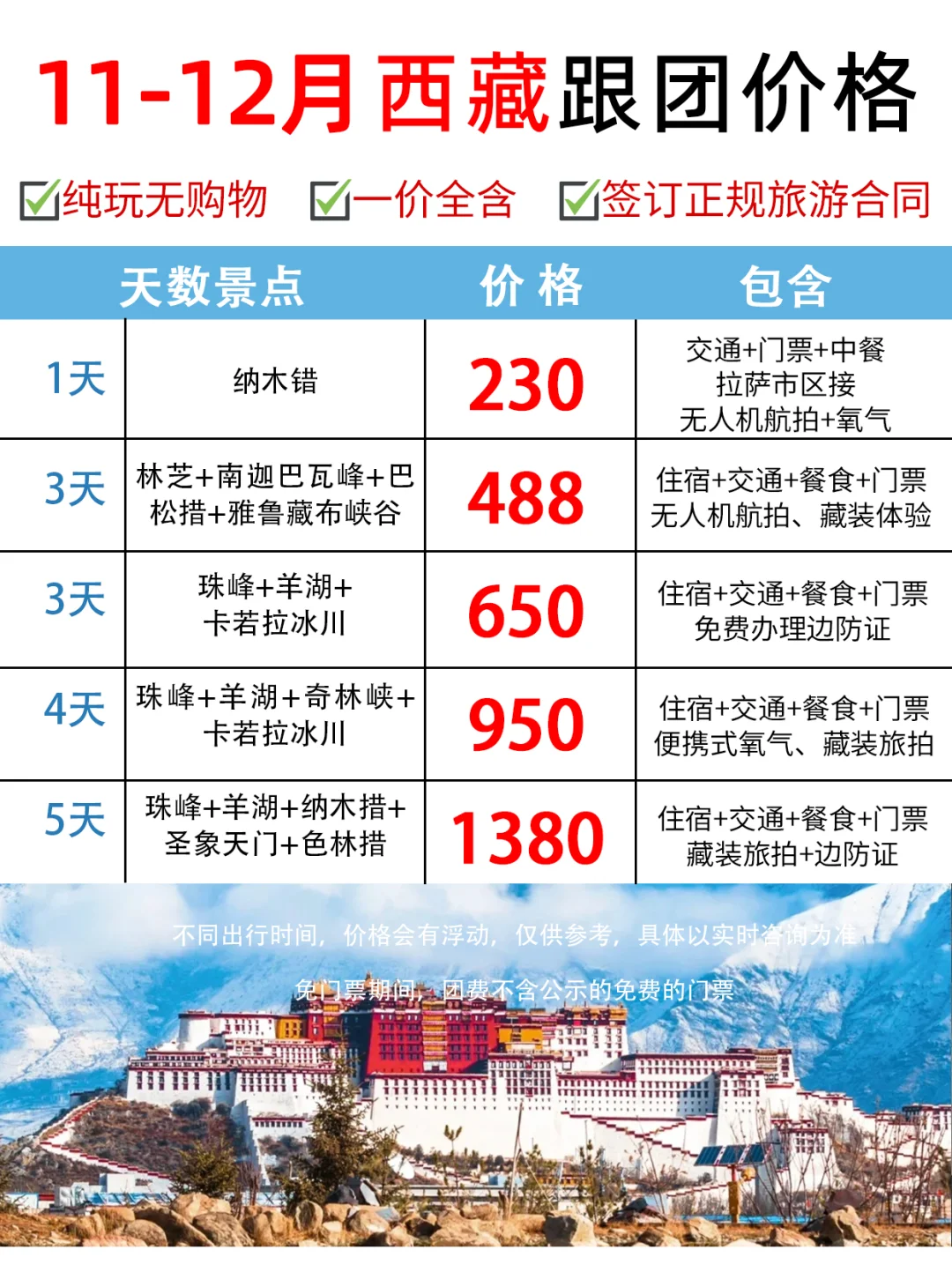 11-12月西藏旅游大降价❗拉萨当地团全包