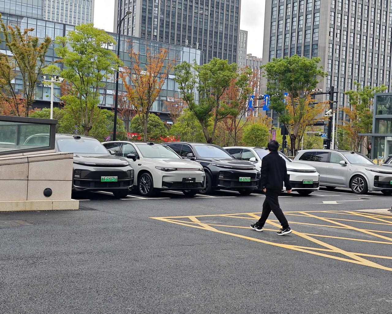 刚刚在群里看到两张图，理想门店外头停了一排理想的车，似乎没什么毛病，但是我放大一