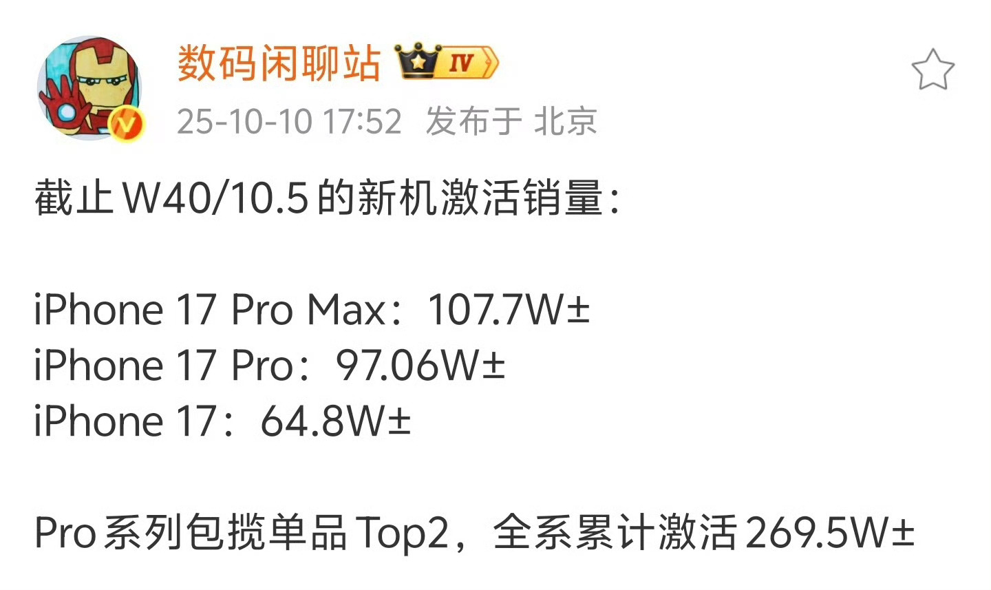 iPhone17系列激活量曝光刚开始都说丑，结果一个个都抢着买，最贵的Pro M