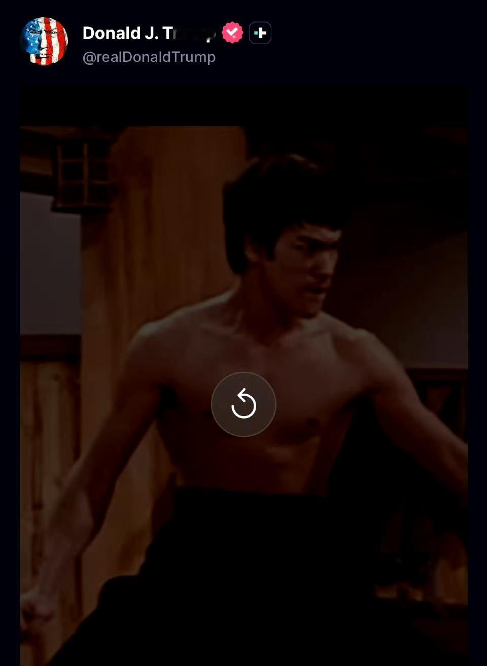 特朗普发布一段李小龙踢场虹口道场的视频，并配文“如果事情不顺利，这会是一个很棒的