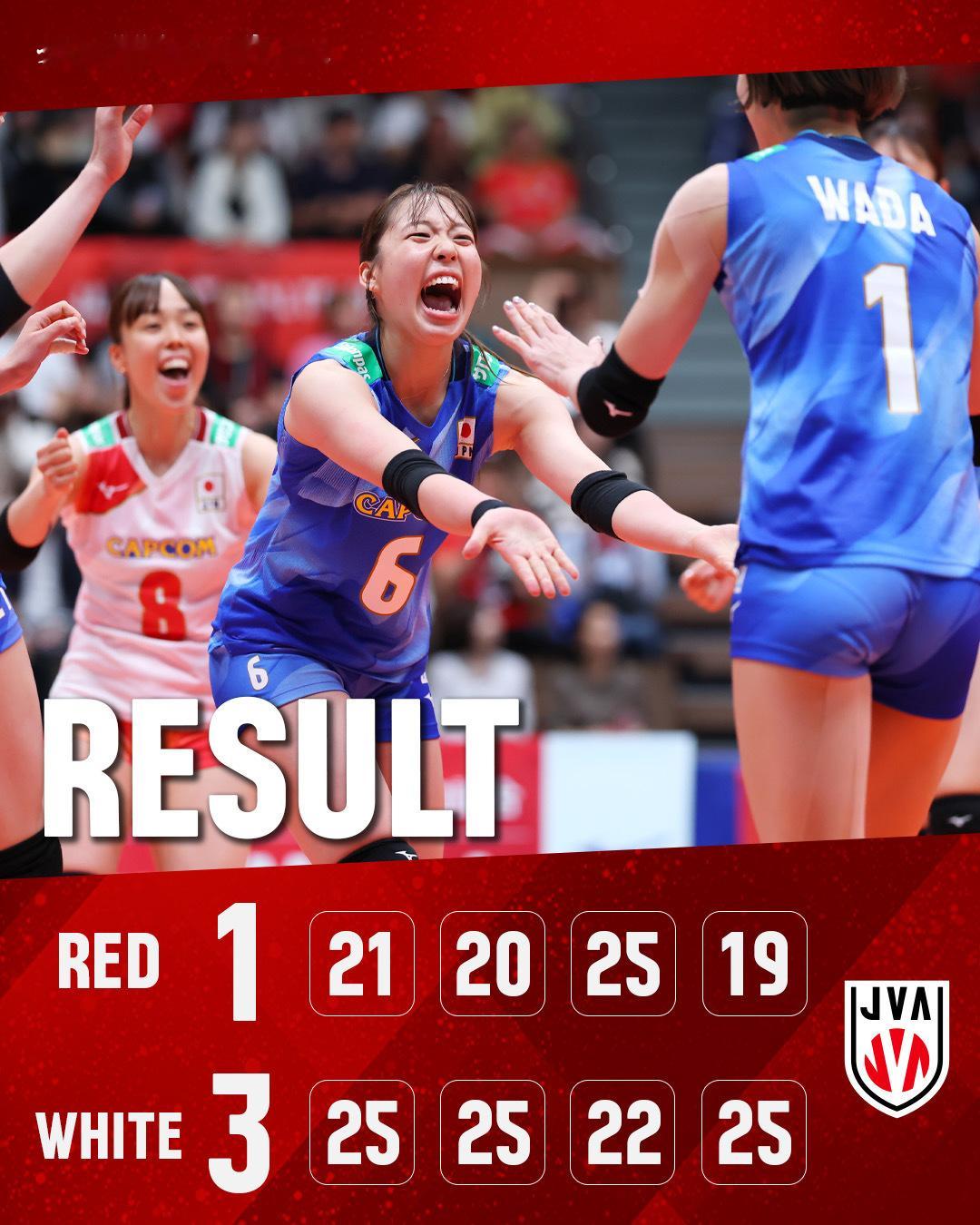 日本女排队内赛，白队3比1战胜红队！ 