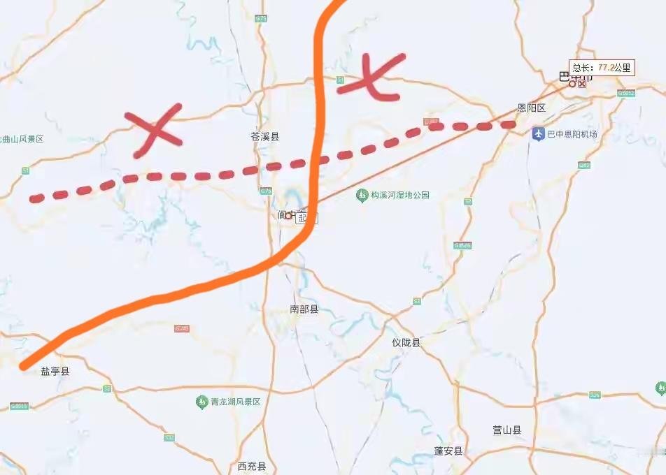 如果当初绵苍巴高速没有走苍溪而是走苍溪和阆中中间会不会更好？不仅直线距离更短，而