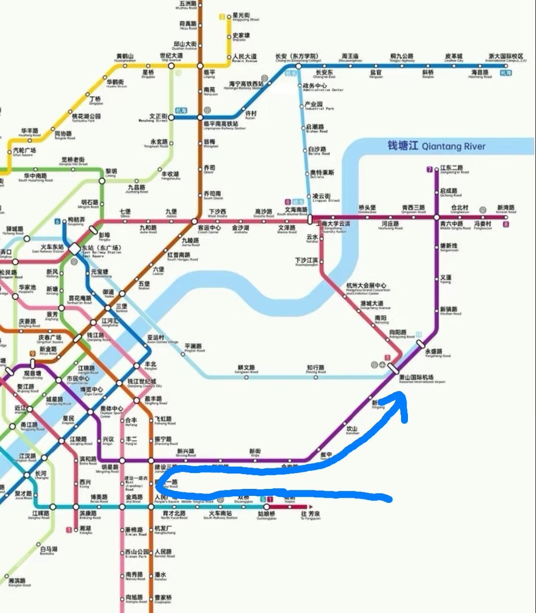 绍兴想乘地铁去杭州萧山机场，得绕一大圈。杭州地铁 绍兴地铁
